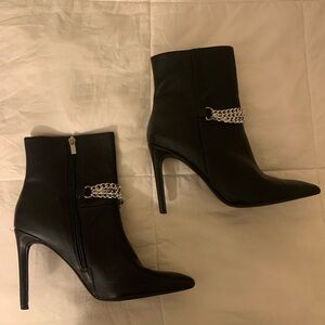 MIA Black Heeled Boots with Silver Chain